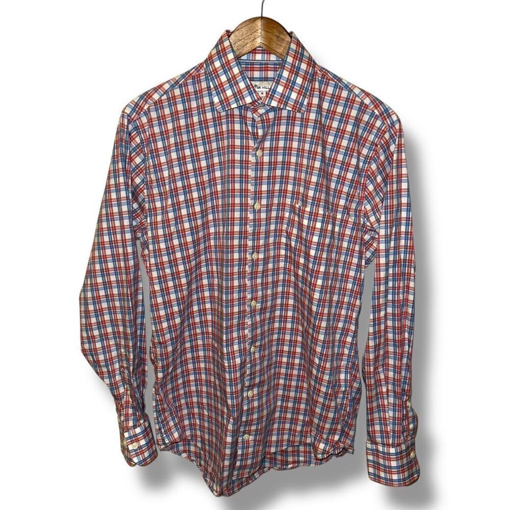 Peter Millar Red, White, & Blue Check Dress Shirt Sz M